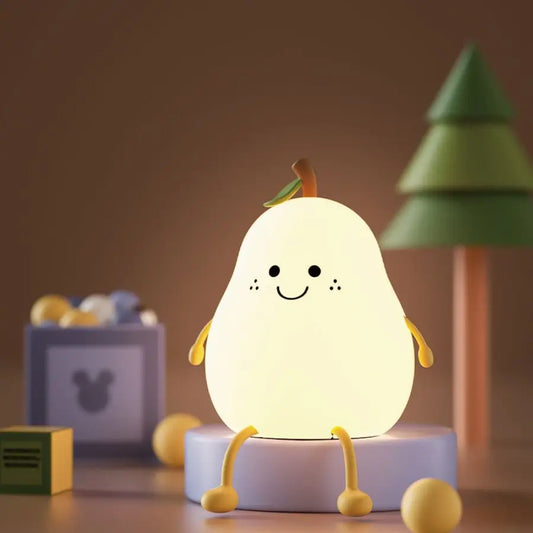 LED Pear Night Light – 7-Color Touch Lamp, USB Rechargeable, Cute Bedroom Decor