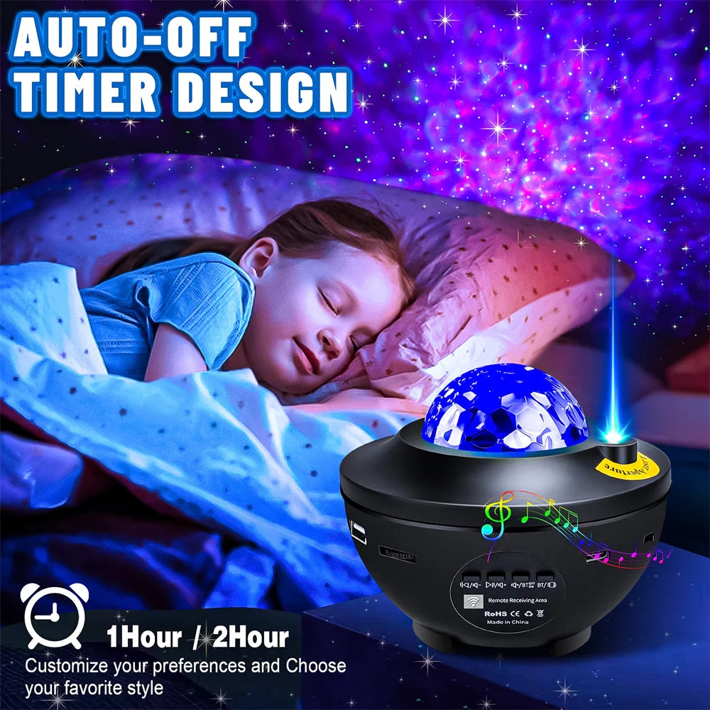 Galaxy Star Projector Night Light – Bluetooth & USB Music Lamp